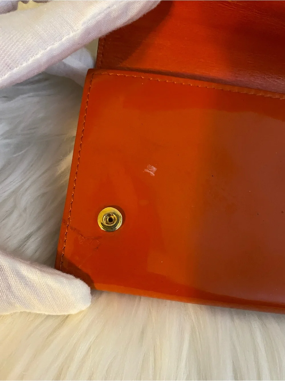 Miu Miu Patent Leather Bow Accent Long Wallet — Orange